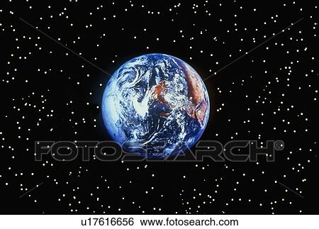Stock Photograph - Earth as viewed from space against a starry background. Fotosearch