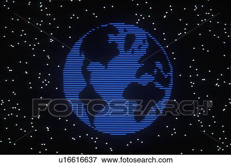 Earth represented by glowing blue lines against a starry background View Large Photo Image Stock Photo - Earth represented by glowing blue lines against a starry background . Fotosearch