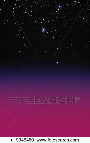 Stock Image - Glowing red atmosphere and starry sky. Fotosearch
