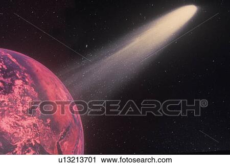 Stock Image - Space special effects composite with Earth and comet. Fotosearch