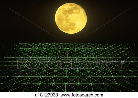 Space special effects composite with yellow moon and grid of green laser light View Large Photo Image Stock Image - Space special effects composite with yellow moon and grid of green laser light. Fotosearch