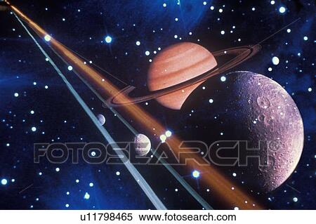 Space special effects composite with moons, Saturn, stars and laser light View Large Photo Image Stock Photography - Space special effects composite with moons, Saturn, stars and laser light. Fotosearch