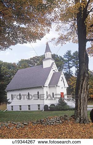 Stock Photo - A church on an autumn day. Fotosearch