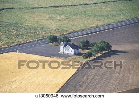Stock Photograph - An aerial view of a church. Fotosearch