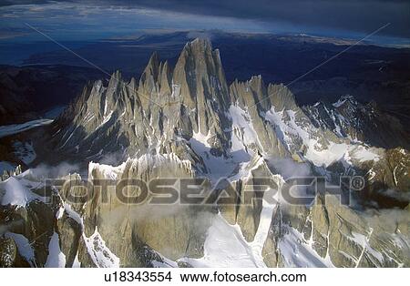Picture - Aerial view at 3400 meters of Mount Fitzroy, Cerro Torre Range and Andes Mountains. Fotosearch