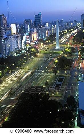 Stock Image - The Obelisk at dusk, Buenos Aires, Argentina. Fotosearch