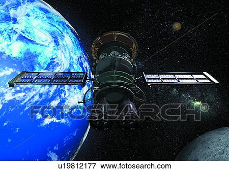 Stock Photo - satellite, earth, planet, black, space, universe. Fotosearch