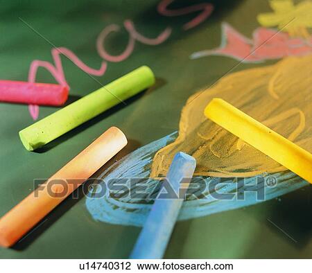 Stock Image - pen, stationary, chalk, blackboard. Fotosearch