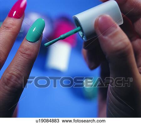 Stock Image - pen, stationary, nail, hand, painting. Fotosearch