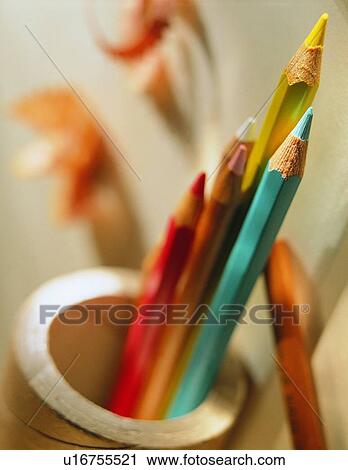 Stock Image - pen, stationary, pencil, colored, pencil. Fotosearch