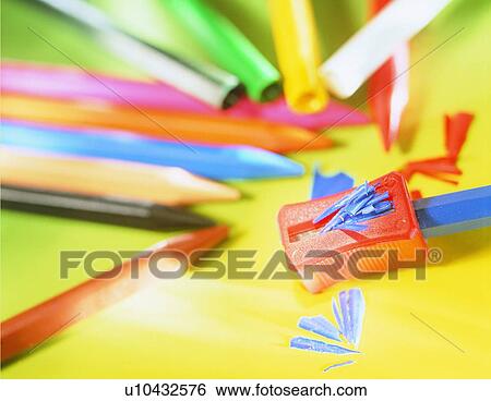 Stock Photograph - pen, stationary, pencil, sharpener, colored. Fotosearch