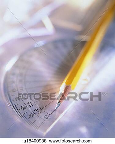 Stock Photo - pencil, protractor, pen, stationary. Fotosearch