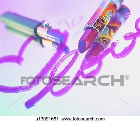 Stock Image - stationary, pen, lipstick. Fotosearch