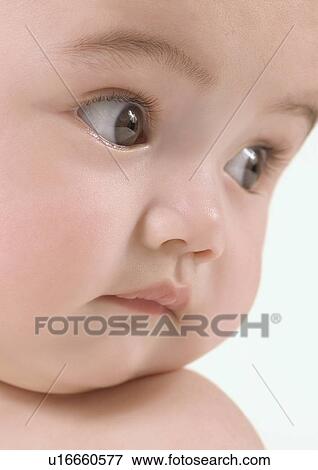 Close-up of a baby girl's face View Large Photo Image Stock Photo - Close-up of a baby girl's face. Fotosearch