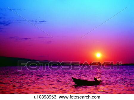 Stock Image - Glow, Sun, Vessel, Boat, Horizon, Outdoor. Fotosearch