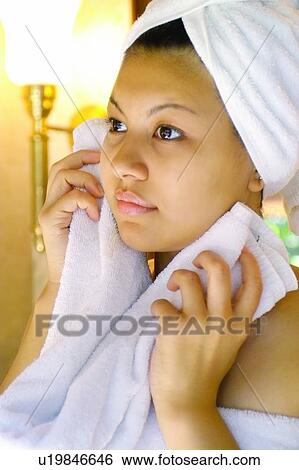 Stock Photograph - Beauty And Bath, Towel, Beauty & Bath, Head And Shoulders, Close-Up, Bath. Fotosearch
