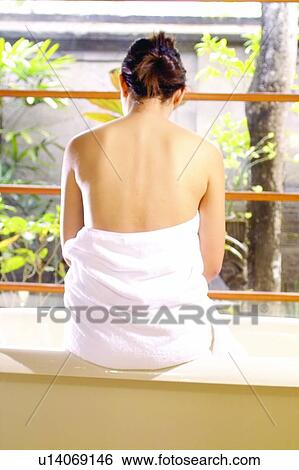 Rear View, Towel, Bathtub, Beauty & Bath, Human Back, Leisure Activity View Large Photo Image Stock Photograph - Rear View, Towel, Bathtub, Beauty & Bath, Human Back, Leisure Activity. Fotosearch