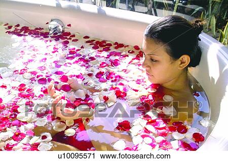 Stock Image - Wet, Pampering, Hair Bun, Asian Ethnicity. Fotosearch