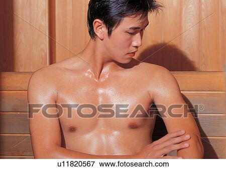 Stock Photo - bare chest, beautifying, beautification, asian ethnicity. Fotosearch