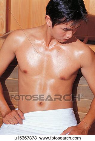 Stock Photo - bare chest, beautifying, beautification, asian ethnicity. Fotosearch