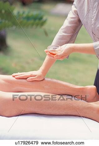 Stock Photo - head and shoulders, holding, health spa, applying, bowl, body spa. Fotosearch