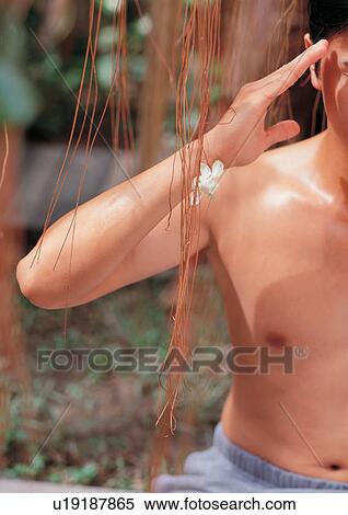 petals, concentrating, bare chest, body care, carefree, black hair View Large Photo Image Stock Photography - petals, concentrating, bare chest, body care, carefree, black hair. Fotosearch