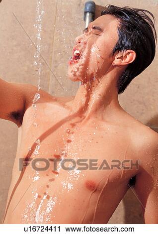 Stock Image - straight hair, black hair, body care, asian ethnicity. Fotosearch
