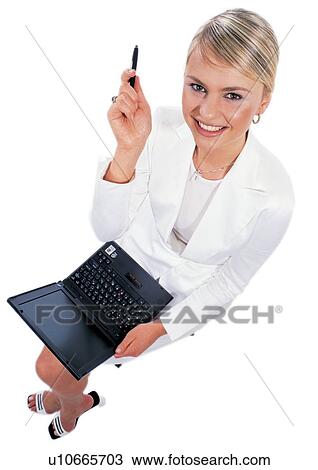 pointing, woman only, toothy smile, holding, blonde hair View Large Photo Image Stock Image - pointing, woman only, toothy smile, holding, blonde hair. Fotosearch