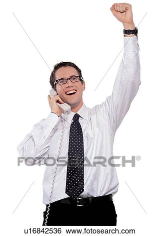 Stock Photograph - white background, well-dressed, half length, happiness, button down shirt. Fotosearch