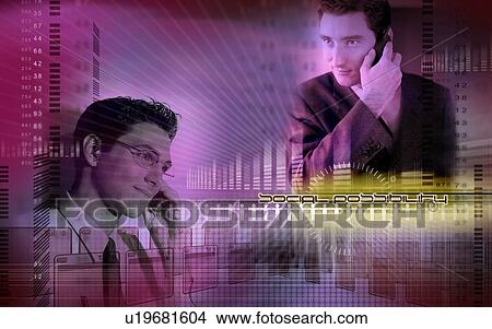 Picture - Close-up of business executives superimposed on a background. Fotosearch