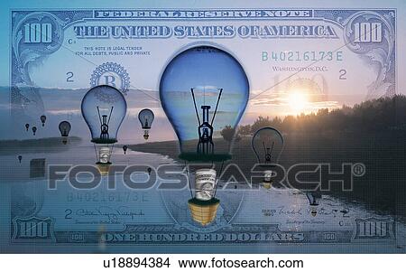 Close-up of light bulbs superimposed on a currency note View Large Photo Image Picture - Close-up of light bulbs superimposed on a currency note. Fotosearch