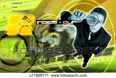 Stock Image - High angle view of a business executive superimposed on a background. Fotosearch