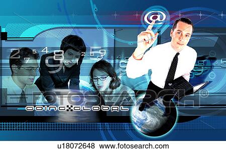 Stock Photo - High angle view of business executives superimposed on a background. Fotosearch