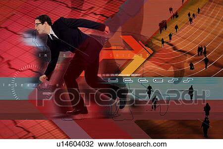 Stock Image - Side profile of a business executive superimposed on a background. Fotosearch