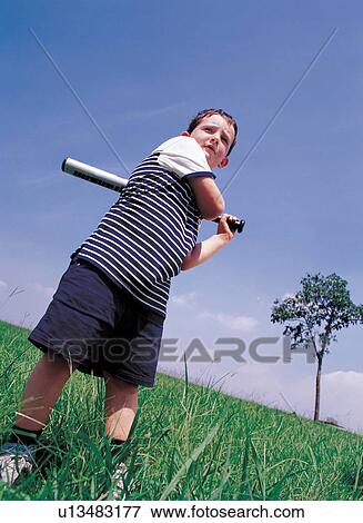 Stock Photo - baseball, boy, baseball bat, 6-7 years. Fotosearch