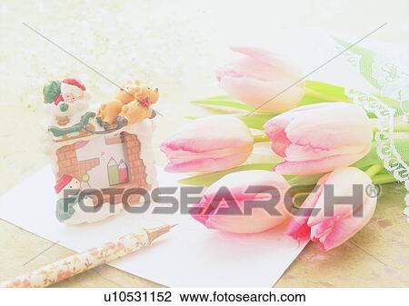 Stock Image - Christmas, decoration, tulip, paper, pencil, frame, holiday. Fotosearch