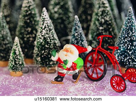 Stock Image - , Christmas, tree, decoration, hat, bicycle. Fotosearch
