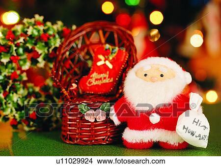Picture - , decoration, holiday, Christmas, basket, santa claus. Fotosearch
