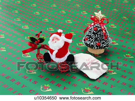 Stock Image - , decoration, holiday, Christmas santa claus, bag, christmas tree. Fotosearch