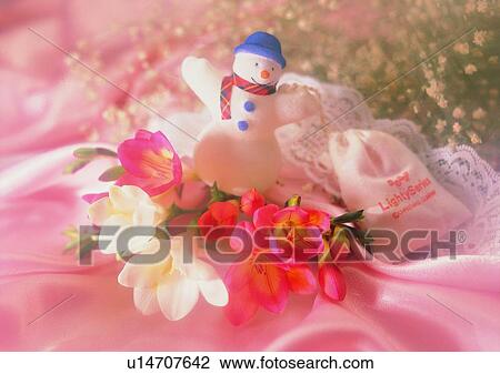Stock Image - , decoration, holiday, Christmas, snow man, flower. Fotosearch