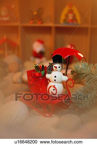 Stock Image - , decoration, holiday, Christmas, snow man, hat. Fotosearch
