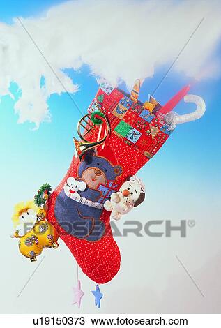 Stock Image - , decoration, holiday, Christmas, sock, horn. Fotosearch