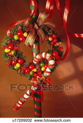 Stock Image - , decoration, holiday, Christmas, ribbon, leaf. Fotosearch