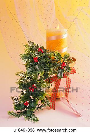 , decoration, holiday, Christmas, candle, ribbon View Large Photo Image Stock Photo - , decoration, holiday, Christmas, candle, ribbon. Fotosearch
