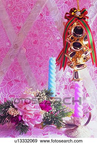 , fabric, bell, holiday, ribbon, candle View Large Photo Image Stock Photo - , fabric, bell, holiday, ribbon, candle. Fotosearch