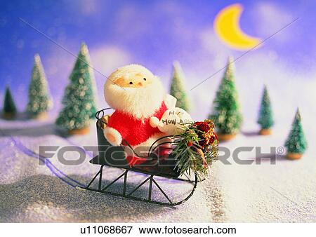 Stock Photo - , holiday, Christmas, tree, santa claus, bag. Fotosearch