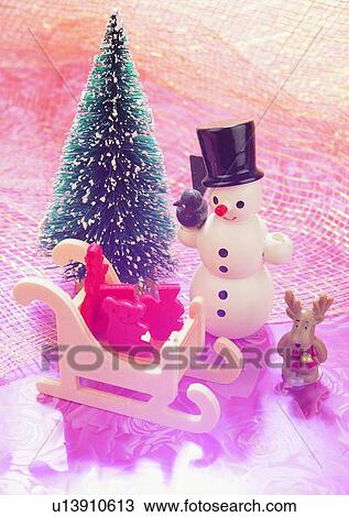 Stock Image - , holiday, tree, decoration, snow man, Christmas. Fotosearch