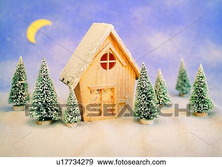 house, Christmas, moon, decoration, snow, holiday View Large Photo Image Stock Photo - house, Christmas, moon, decoration, snow, holiday. Fotosearch