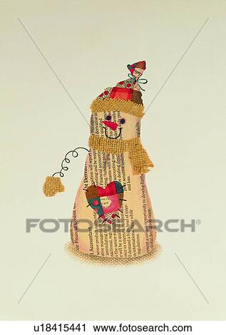 Stock Image - paper snow man, holiday, decoration, Christmas, hat, colorful. Fotosearch