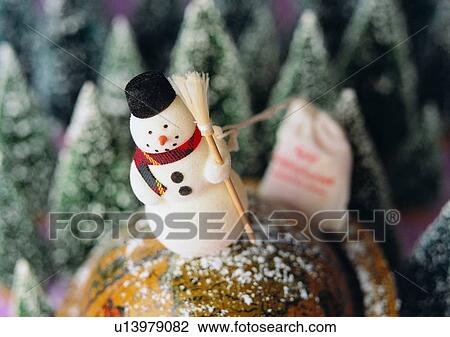 Stock Image - , snow man, holiday, decoration, Christmas, hat. Fotosearch